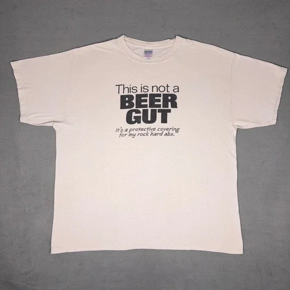 Y2K Beer Gut Funny Humor Novelty Graphic T Shirt Rock Hard Abs Gildan XL - Picture 1 of 8